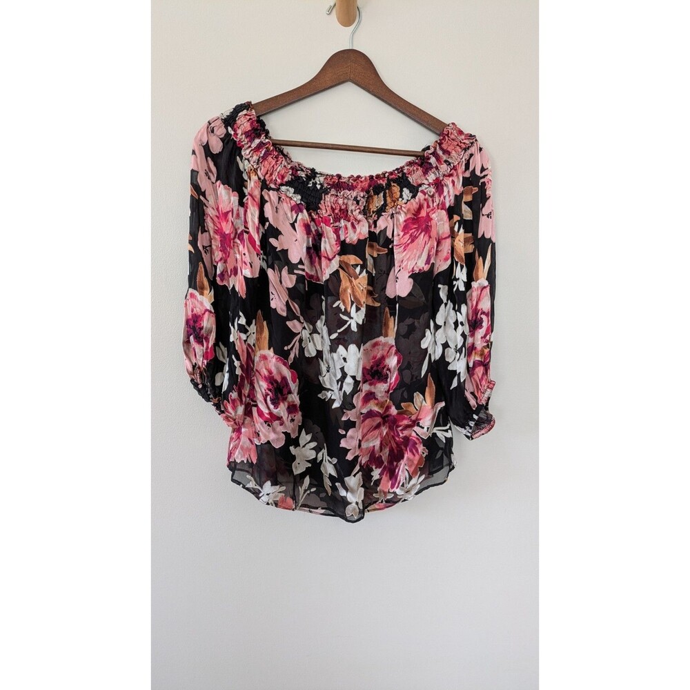 White House Black Market Top Small Sheer Floral Burnout Flowy Off Shoulder